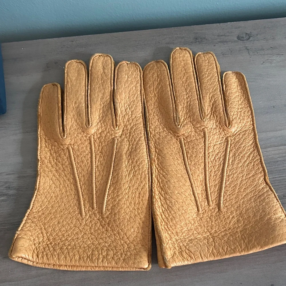 Men's Vintage Brooks Brothers Tan Pigskin Leather Gloves - Picture 3 of 10